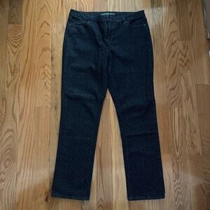 Lands' End Straight Leg Jeans Womens 14 Blue White Polka Dot Casual Denim